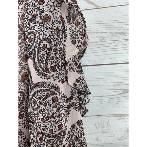 BELLE‎ SKY PINK Romper Womens Medium Pink Paisley Long Sleeve Ruffled Tassel - Picture 4 of 7